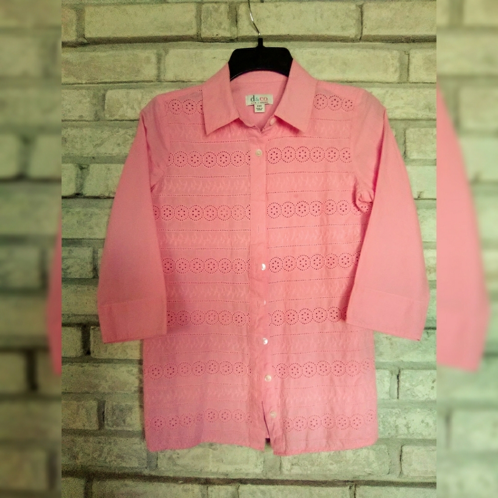 d & co. Pink Eyelot Button Up Shirt